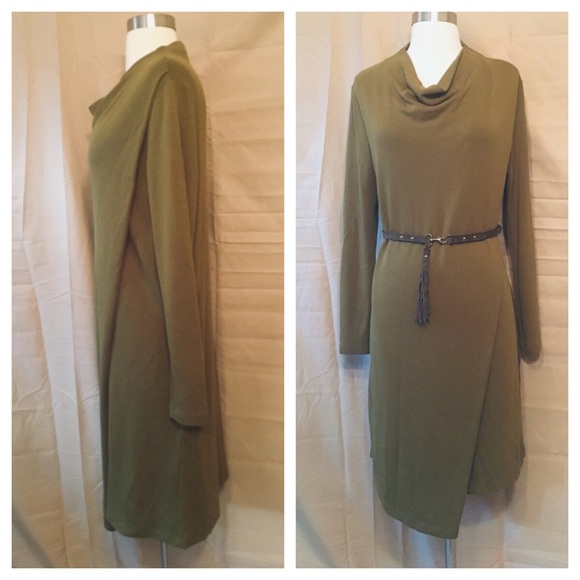 COS Draped Collar Faux Wrap Knit Green Dress Sz S - Picture 4 of 8